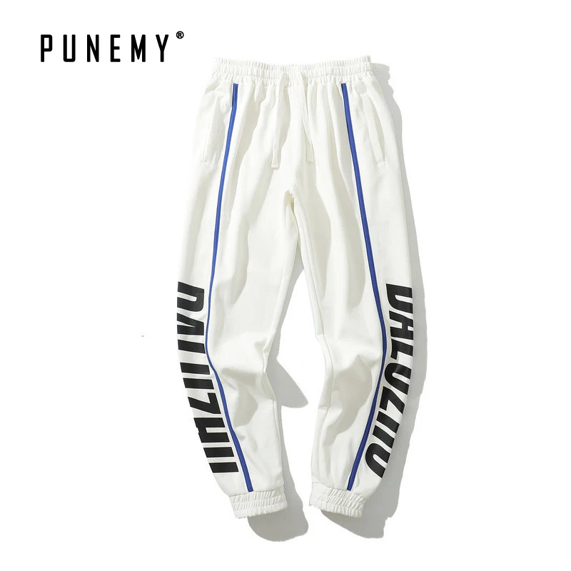 Autumn Men Sweatpants Hip Hop Streetwear Side Striped Elastic Ankle Oversize Vintage Trouser Joggers Drawstring Patchwork