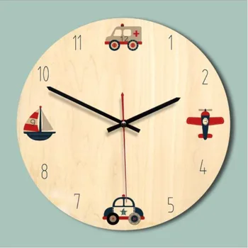 

DIY Modern Design Wall Clock 3D European Decorative Cartoon Wooden Wall Clocks Wall Watch for Kids Room Living Room Airplane