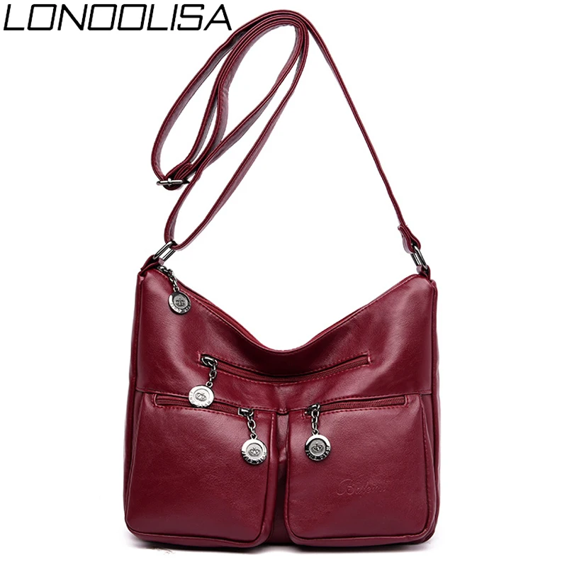 

LONOOLISA new Leather luxury handbags women bags designer handbags high quality crossbody bags for women 2019 sac a main femme