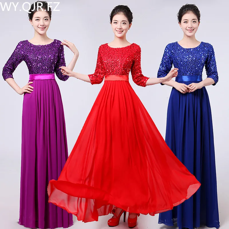 XYF01#2019 spring summer new chorus costumes paillette Red blue and purple long bridesmaid dresses wedding party prom dress