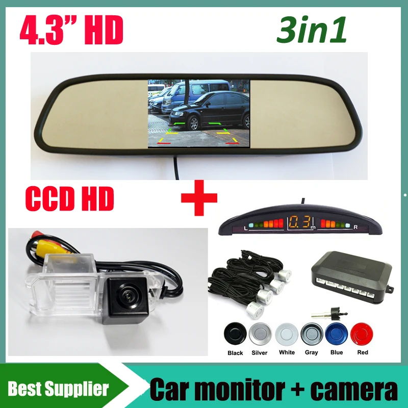 

parking 4 sensor + CCD car rear view reverse camera For VW Beetle Polo Golf 6 Passat CC Bora Jetta Skoda Yeti 2014 + car monitor
