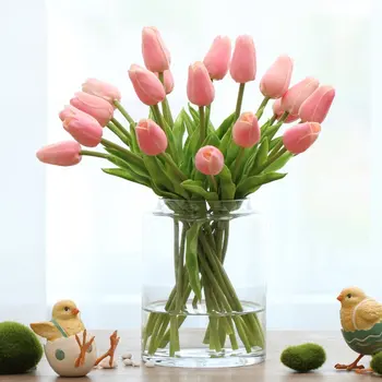 

31pcs/lot Tulips Artificial Flowers Real Touch Mini PU Bouquet Plants For Wedding Room Home Hotel Party Event Xmas Decoration