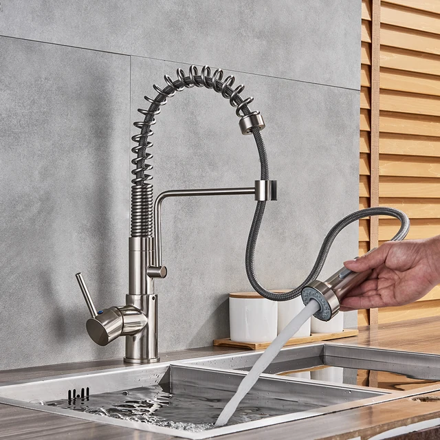 Special Offers Nickel Brushed Spring Kitchen Faucet Pull out Sprayer Dual Spout Single Handle Mixer Tap Sink Faucet 360 Rotation Kitchen Faucet Special Offers Nickel Brushed Spring Kitchen Faucet Pull out Sprayer Dual Spout Single Handle Mixer Tap Sink Faucet 360 Rotation Kitchen Faucet