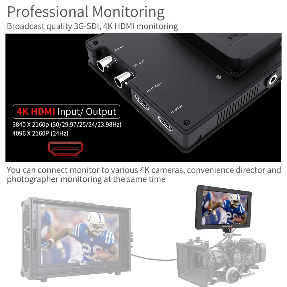 FEELWORLD FW703 7 дюймов IPS Full HD 3G SDI 4K HDMI на Камера DSLR полевой монитор 1920x1200 с гистограммой