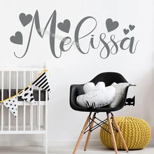 Personalizado nome personalizado com corações adesivo de parede arte da parede decalque do vinil bebê meninas quarto berçário doce decoração do bebê presente eb634