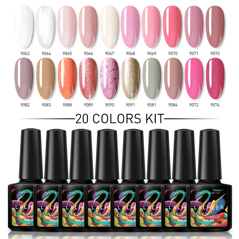 20pcs kit1 Lacheer наборы для гелевых ногтей замачиваемый УФ/светодиодный Гель-лак с блестками Полупостоянный Гибридный Гель-лак стойкий Цветной Гель-лак - Цвет: 20pcs kit1