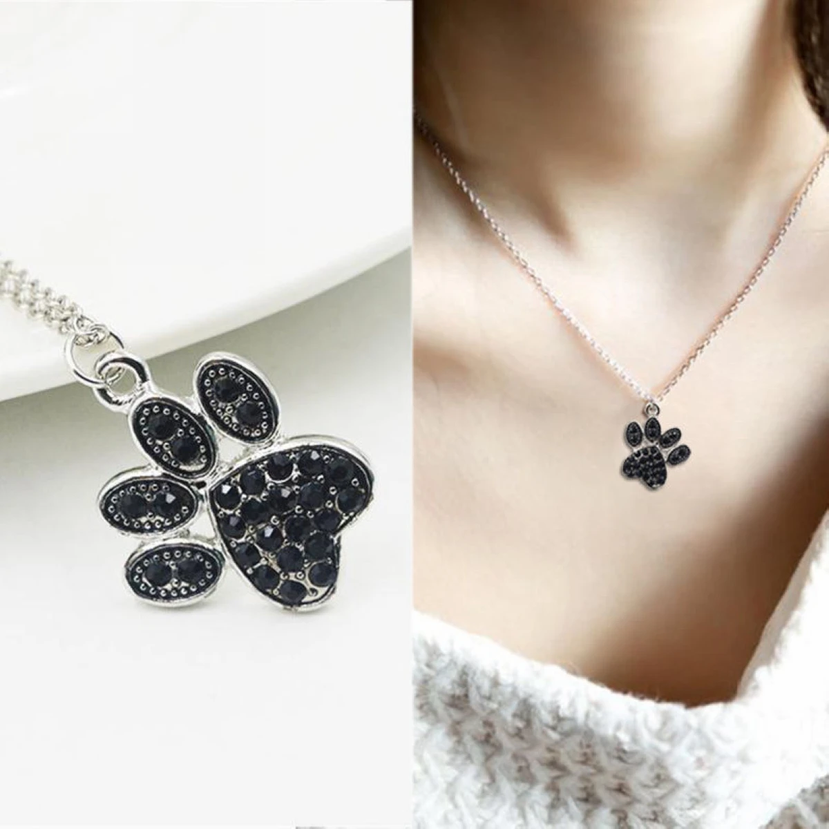 Fashion Rhinestone Chain Necklace Vintage Crystal  Dog Cat Paw Footprint Necklaces & Pendants For Women Jewelry Gift