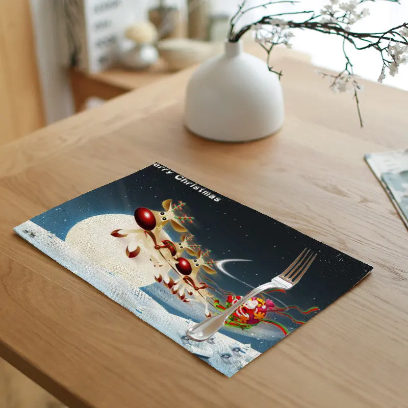 Счастливого Рождества салфетка 42*32 см Луна Снеговик Лось Снежинка печать льняная скатерть кафе домашняя кухня декоративная столовая посуда аксессуары