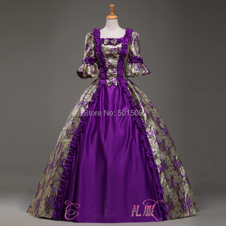 purple Medieval Renaissance ruffles floral Gown queen Dress Victorian