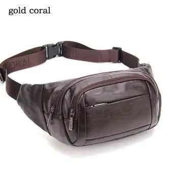 GOLD CORAL Genuine Leather Waist Belt Bags For Men Casual Messenger Shoulder Bag Purse Travel Phone Pouch male Crossbody Bags