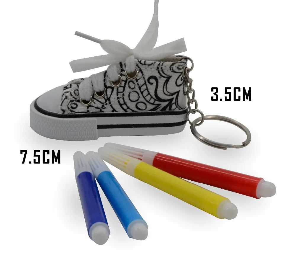 Free Shipping DIY Drawing Canvas Shoe Shape Key Chain Ring Graffiti Doodle Craft with Four Color Pen | Игрушки и хобби
