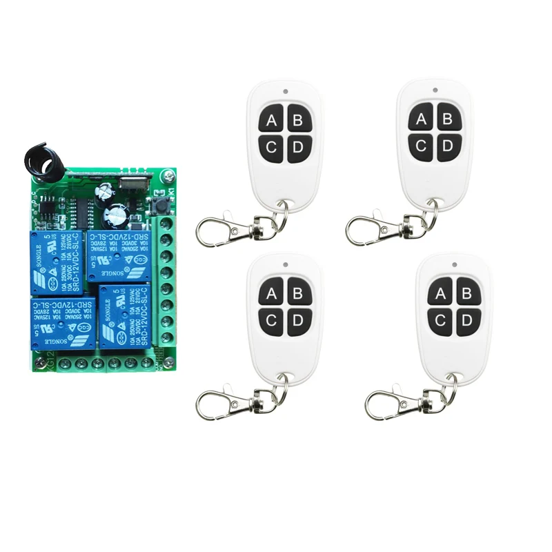 

Wireless Remote Control Switch 315 433 MHz DC 12V Module + 4CH 10A Button RF Relay For Light & Door & Pump