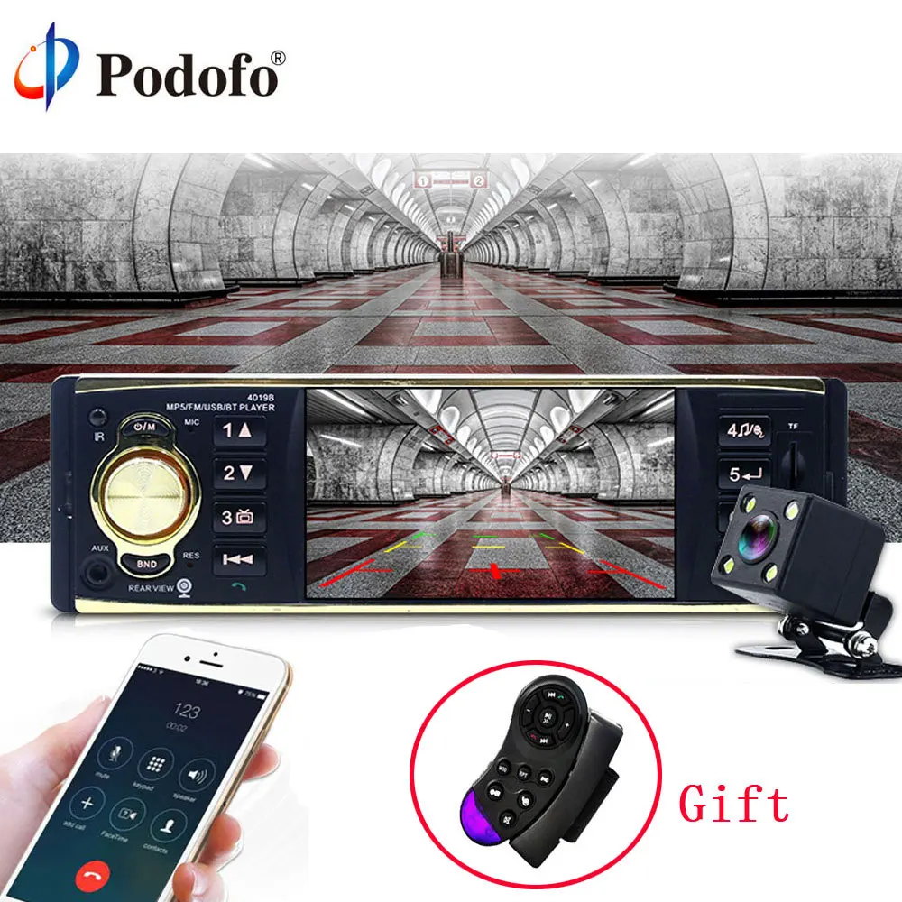 Podofo 4 Car Radio Audio Stereo TFT Screen 1 Din MP3 Car Audio Player Bluetooth With