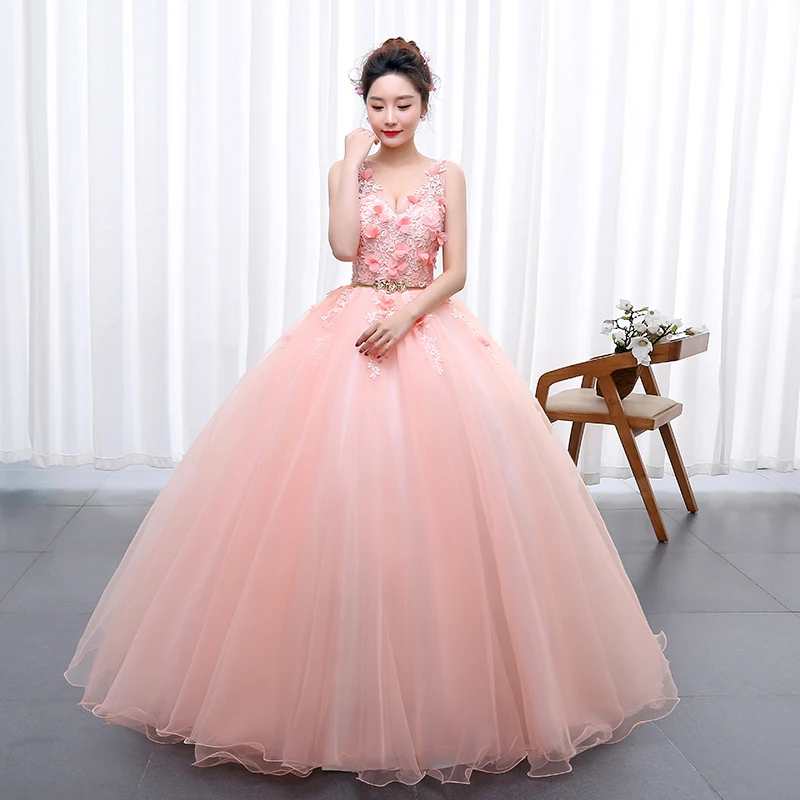 

New pink sweat long lady girl women princess bridesmaid banquet performance party dress gown