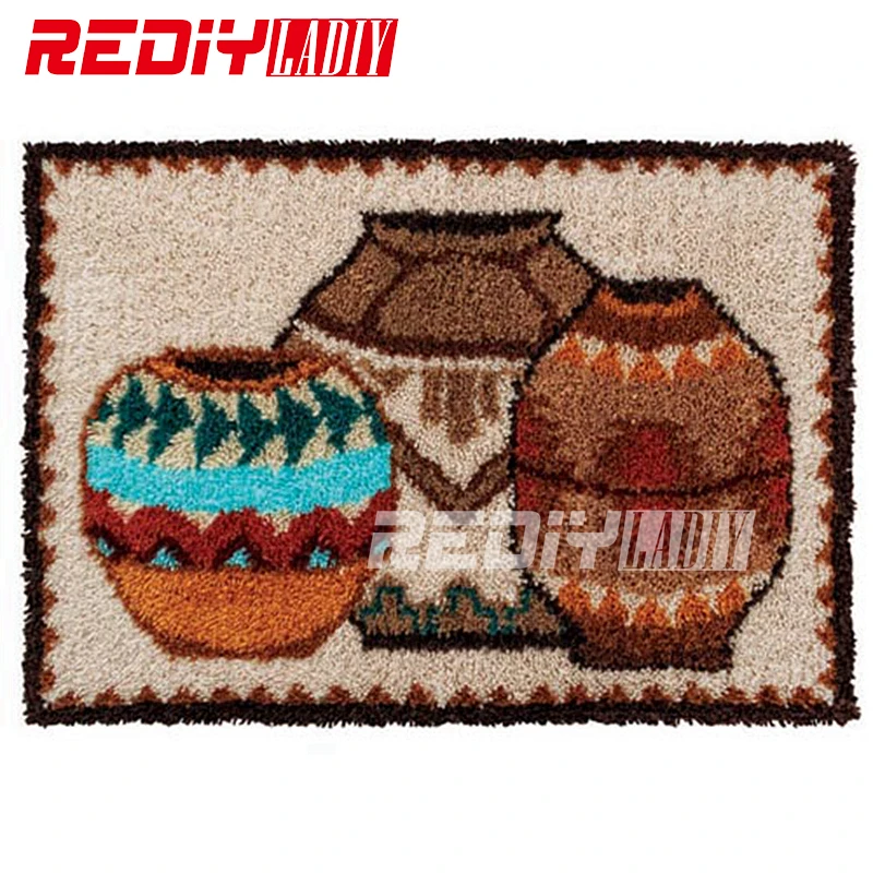 

DIY Carpet Rug Tradtional Jar Latch Hook Rug Kit Crocheting Tapestry Printed Canvas Cushion Set for Embroidery Unfinished Craft