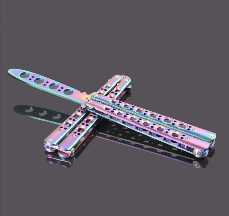 Multicolor titanium Butterfly Knife Training Knife font b toys b font Stainless Steel dull Flail knife