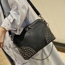 2016 remache de cadena bolsa cáscara de la playa del verano famosa marca exquisita moda cuero de la PU del mensajero del remache del bolso de hombro