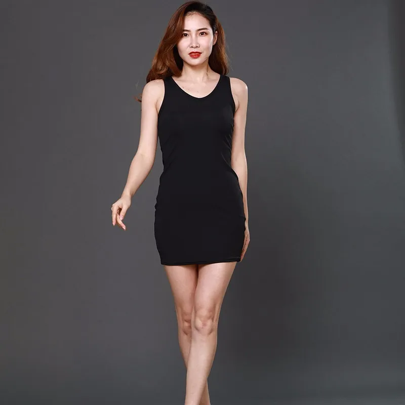 

[AoSheng] New Fashion 2019 Spring Summer 5 Colors Sexy Sleeveless Round Collar Hip Sheath Dress Women Y931