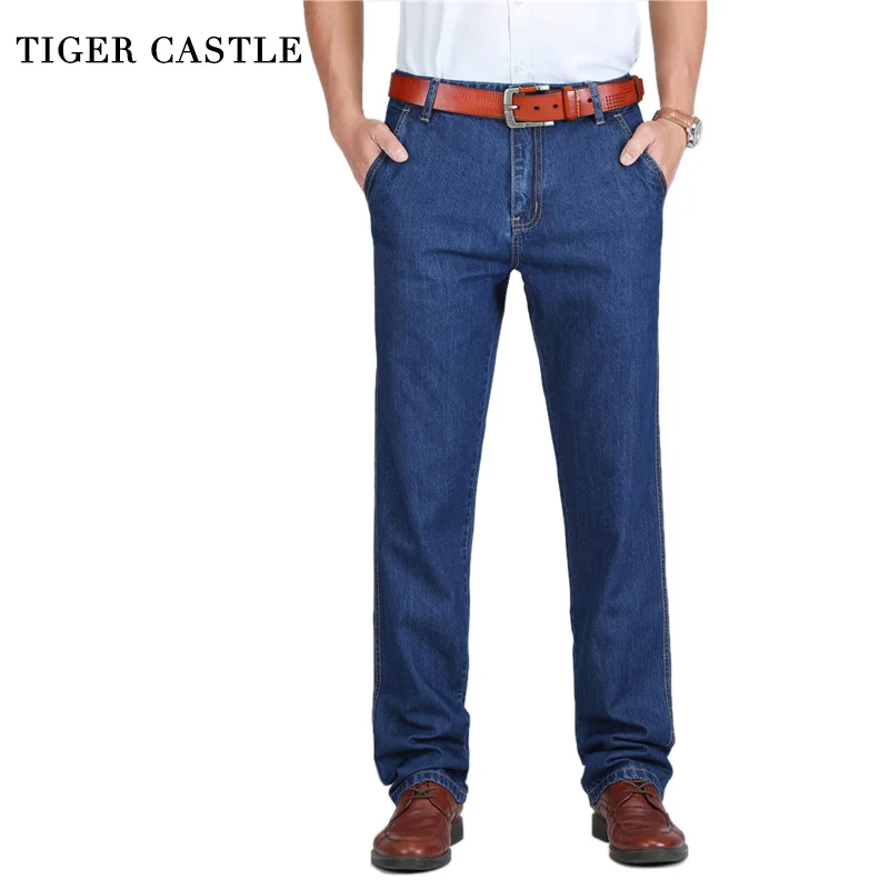 TIGER CASTLE 100% Cotton Spring Summer Men Jeans Slight Classic Denim Pants Male Washed Baggy Blue Designer Causal Jeans Man TIGER CASTLE 100% Cotton Spring Summer Men Jeans Slight Classic Denim Pants Male Washed Baggy Blue Designer Causal Jeans Man