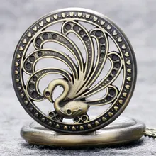 Роскошные Бронзовые полые Павлин Quratz карманные часы с цепочкой ожерелье