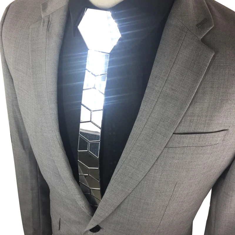 

GEOMETIE Handmade Skinny Hexagonal Silver Tie Honeycomb Shape Necktie for Men Fashion Wedding Accessory Fashion Jewelry