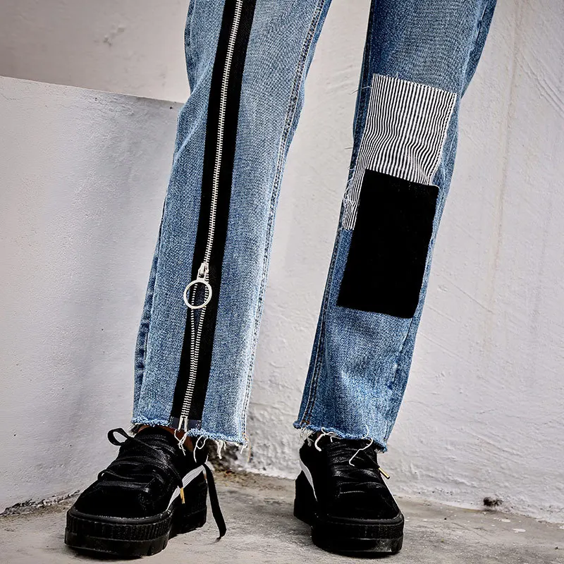 WQJGR 2018 News Fashion Zipper Patch Decoration Trousers Boyfriend Jeans Woman