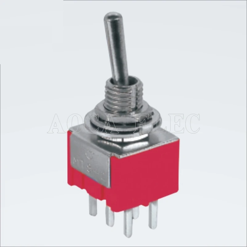 100PCS MTS-202R-A2 DPDT red ON-ON PCB terminals latching 6 pin toggle switch