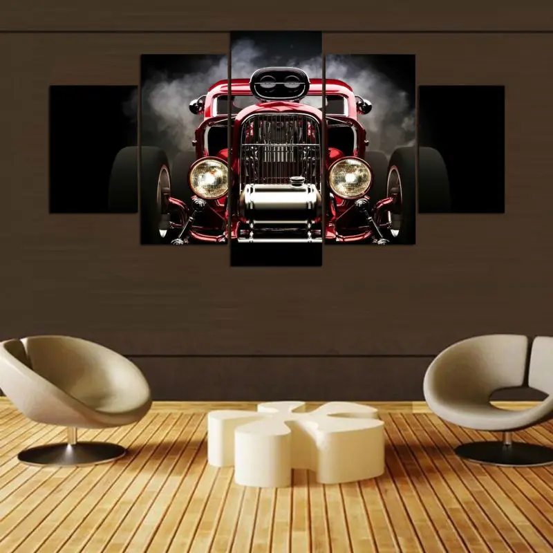 Retro Car Painting Red Classic Car Canvas Art HD Print on Canvas Wall