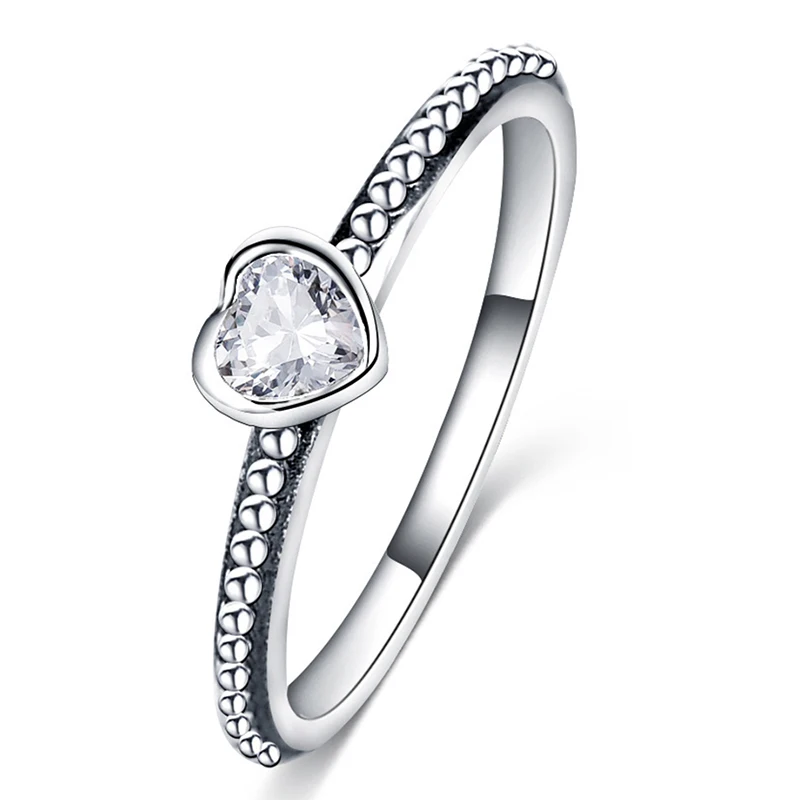 

Silver Color Love Heart Brand Ring Stackable Cubic Zirconia Wedding Ring for Women Engagement Gift