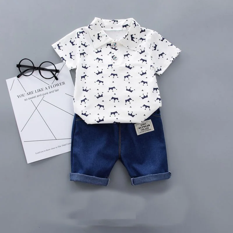 Летняя одежда для маленьких мальчиков, рубашка с короткими рукавами и цветочным принтом, блузка, шорты, повседневная одежда