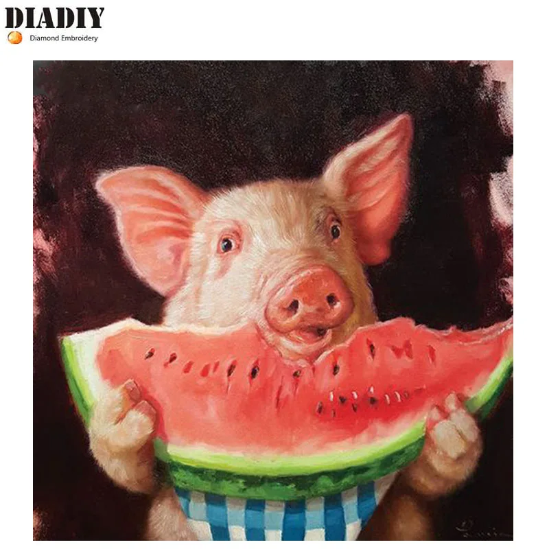 DIADIY Full Square drill 5D DIY Diamond painting Pig eating watermelon Embroidery Mosaic Cross Stitch Rhinestone decor | Дом и сад