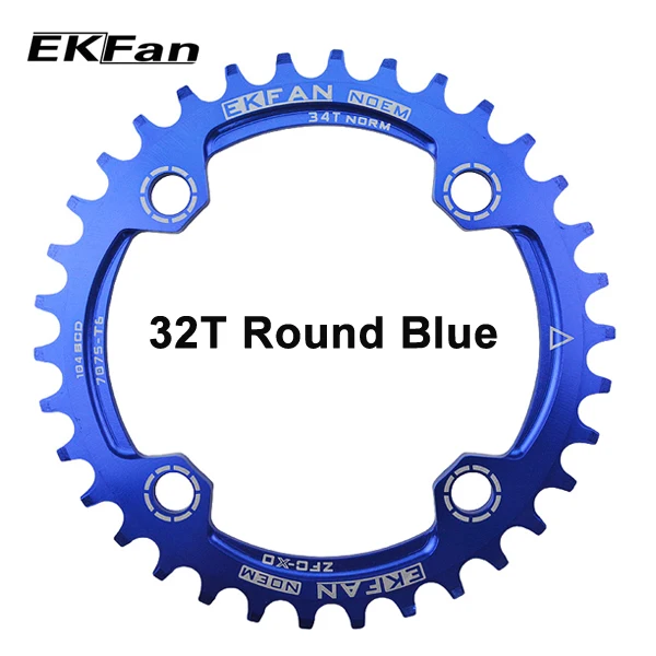 EKFan узкая широкая 32 T/34 T/36 T 104BCD MTB цепь круглой формы 7075-T6 велосипедная цепь велосипед круг коленчатая установка одна пластина - Цвет: Round 32T blue