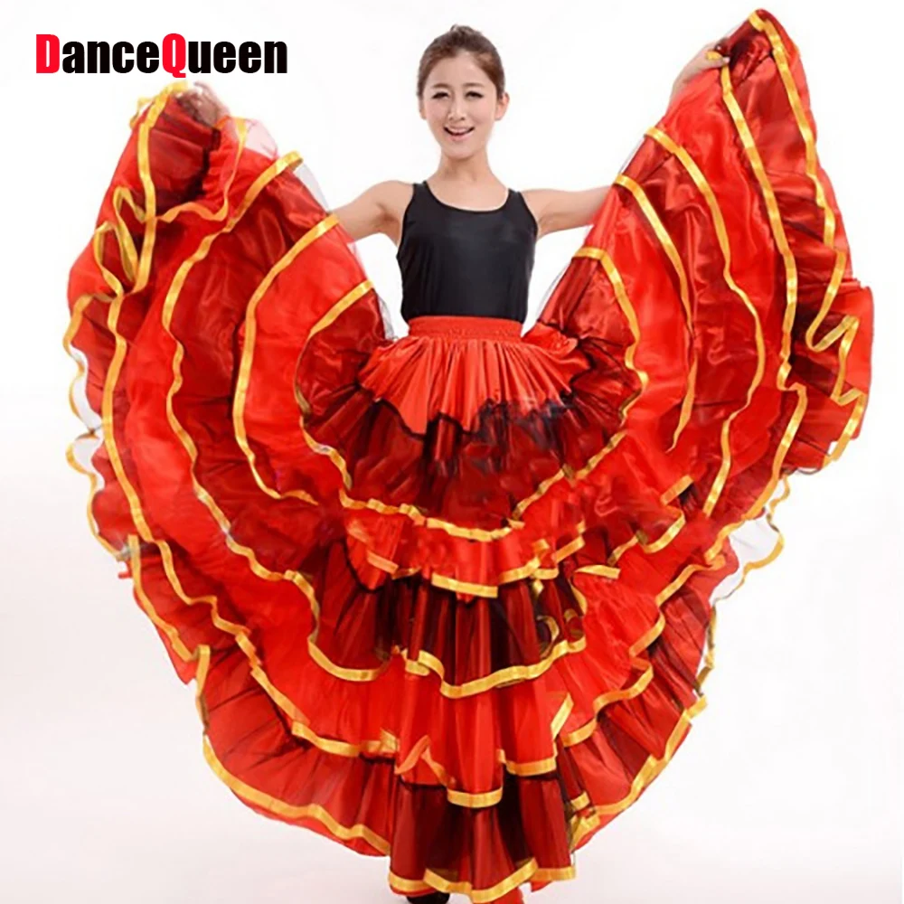 Cheap Latin Dance Skirt For Ladies Red 180 Degree Spanish Skirt Women