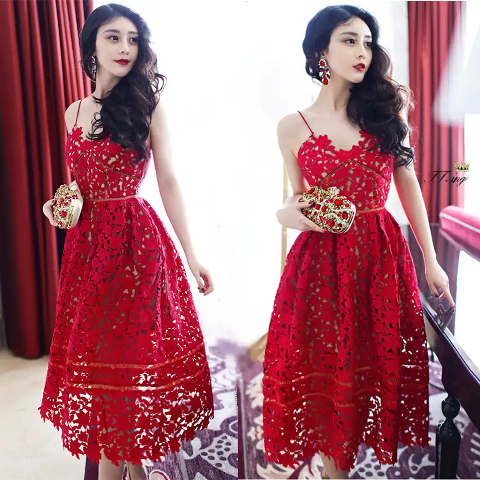 ladies red skater dress