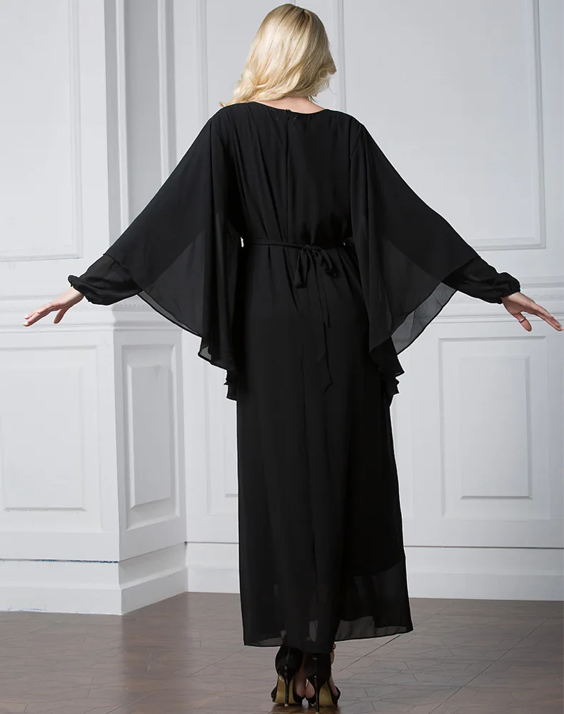 Женское мусульманское Макси платье с вышивкой и длинным рукавом Abaya кафтан