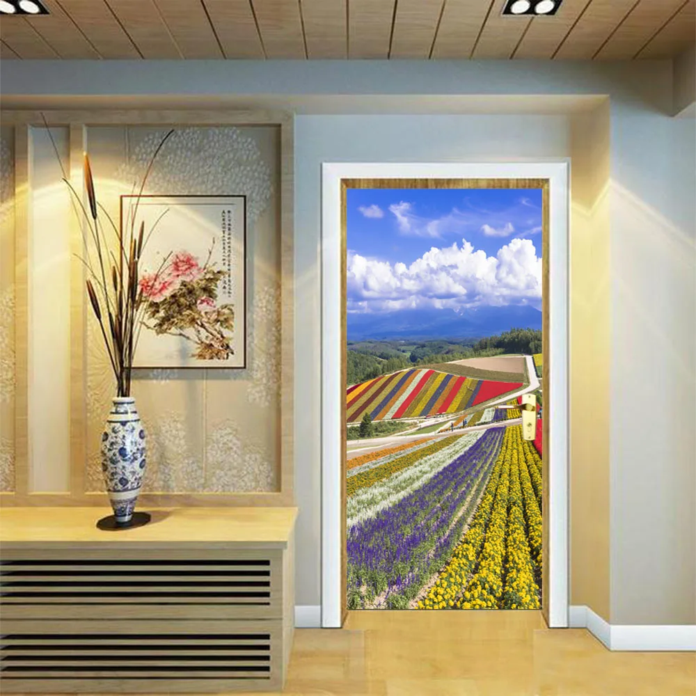 Creative New Door Sticker Color Terraces Blue Sky Decorative Stickers Bedroom Living Room Background Wall | Дом и сад