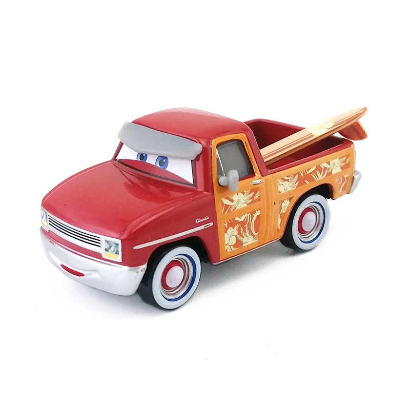 

Disney Pixar Cars John Lassetire Red Surfing Safari Pickup Truc Rare Metal Diecast Toy Car 1:55 Loose Brand New In stock