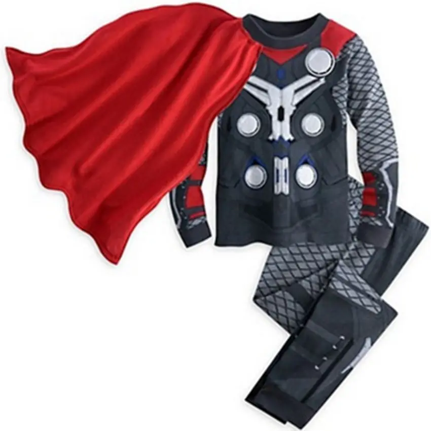 Детские пижамы с человеком-пауком; детские пижамы с Бэтменом; комплекты одежды для сна с принтом для мальчиков; комплект одежды с супергероями и накидкой