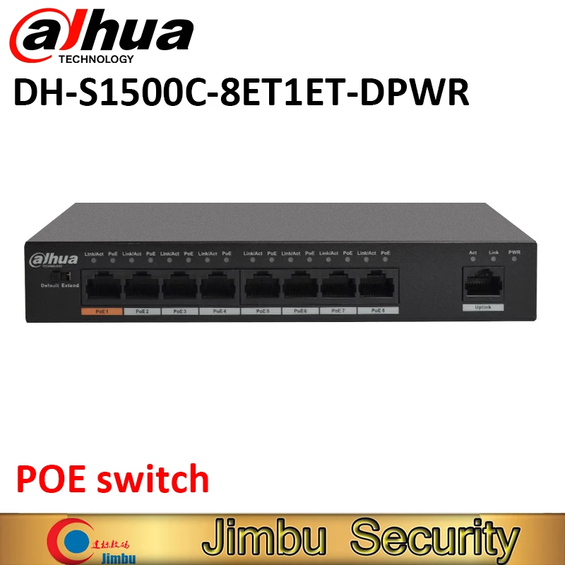 Dahua 8-портовый коммутатор POE S1500C-8ET1ET-DPWR IEEE802.3af IEEE802.3at Здравствуйте-PoE 1*10/100 Мбит/с 8*10/100 Мбит/с DH-S1500C-8ET1ET-DPWR