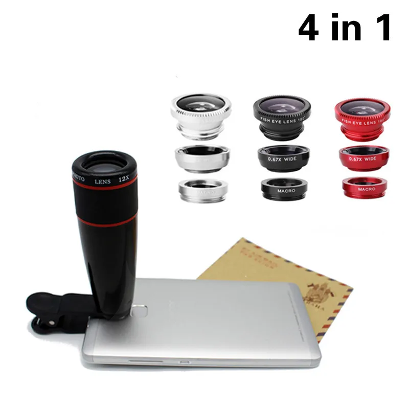 High Quality Phone Lenses Kit 12X Telephoto Lentes Clip 3 in 1 Wide