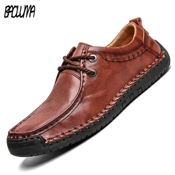 

Mens Leather Casual Shoes Spring Summer Men Flat Walking Loafers Black Brown Man Luxury Slip on Shoes Big Size38-48