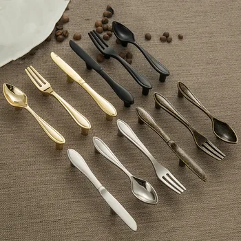 

JD Modern Minimalist Creative Tableware Handle Cabinet Knife And Fork Spoon Black Kitchen Handle Cabinet Door Handle