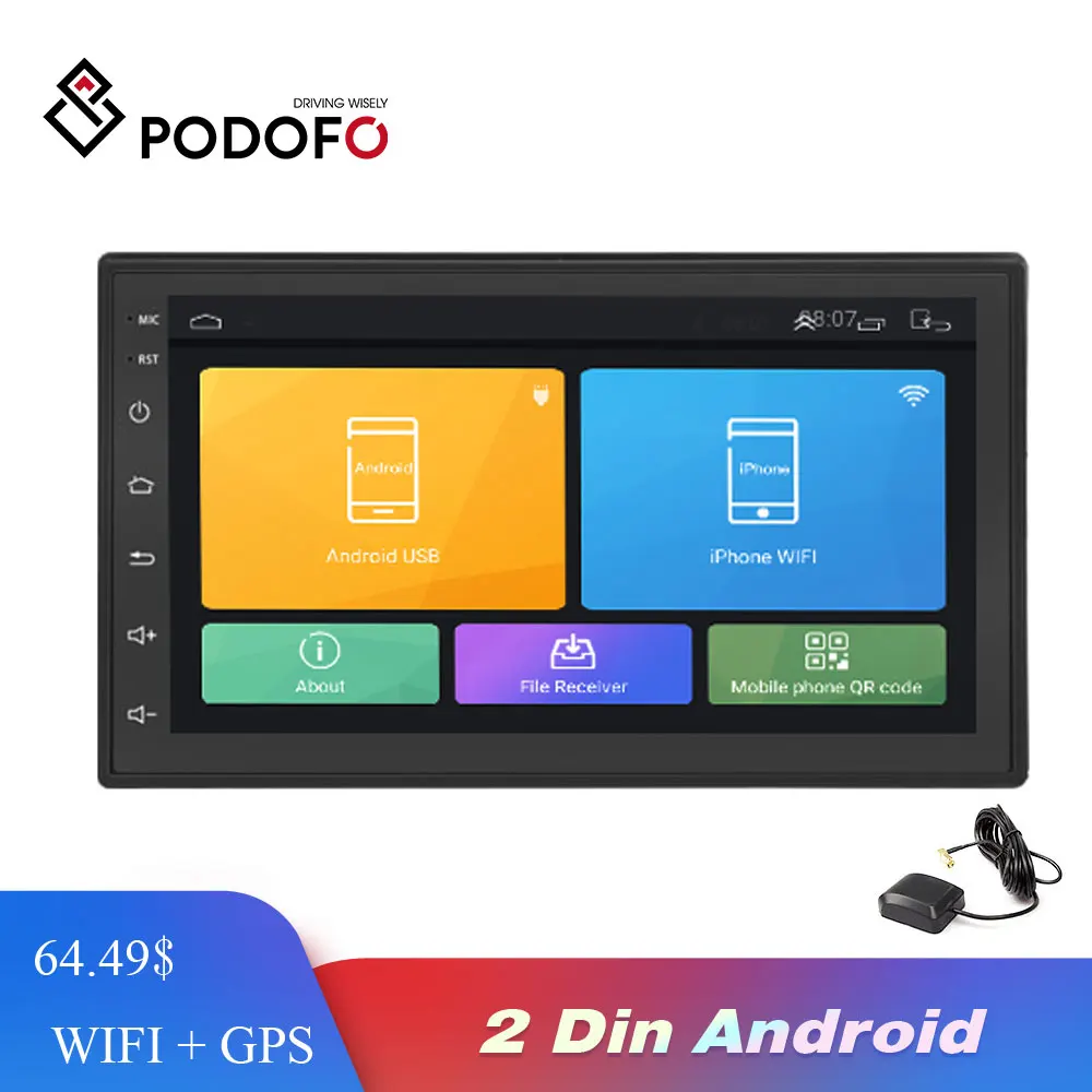 Podofo Android Auto Radio Multimedia-player 2 Din 7 ''Touchscreen Autoradio Bluetooth FM WIFI AUX 2
