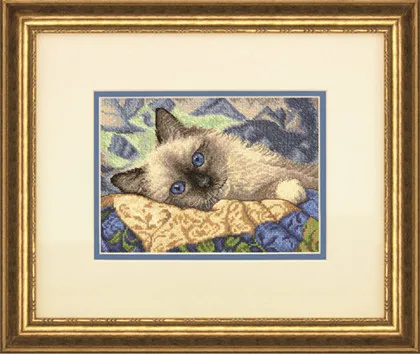 

Gold Collection Beautiful Counted Cross Stitch Kit Charming Grey Blue Eye Cat Kitten Kitty on Sofa dim 65150 70-65150