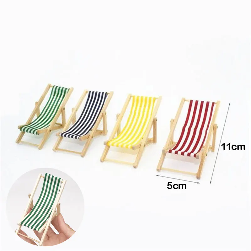 1:12 Scale Foldable Wooden Deckchair Lounge Beach Chair For Lovely Miniature For Small Dolls House Color In Green Pink Blue