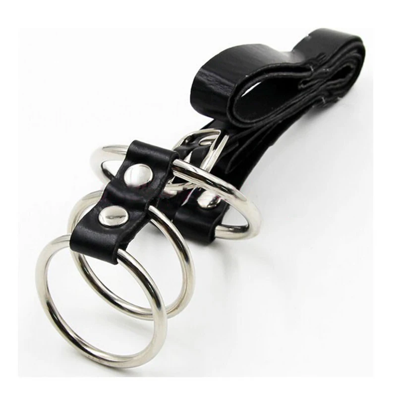 hc048leather belt fasten stainless steel cock ring Delay Ejaculation (1)