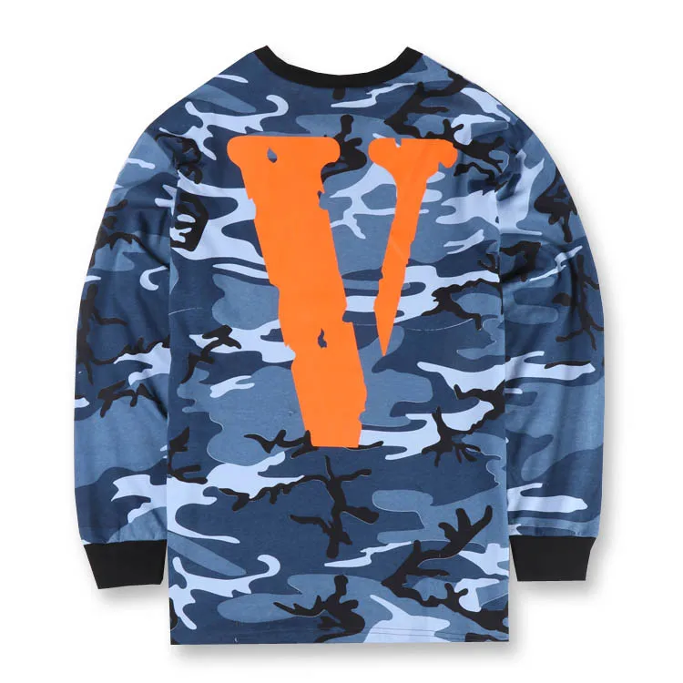 HU&GH V Print Camouflage T shirt Long Sleeve Tees Hip hop