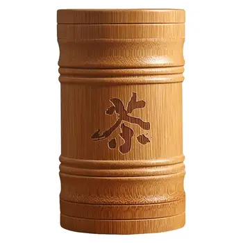 

Portable Bamboo Sealed Tea Canister With Chinese Tea Character Natural Tea Storage Box Tea Container