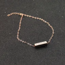 Rose Golden Customised Charm Engraved Anklet Sterling Silver Stamp Cubiod Pendant Bracelet Christmas Gift