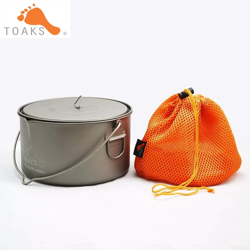 TOAKS POT-2000-BH de titanio al aire libre Camping colgante olla con fianza manejar fácil que puede ser utilizado por 1 a 3 la gente 2000 ml 258G